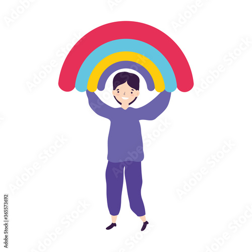 pride parade lgbt community, young man holding rainbow celebration cartoon