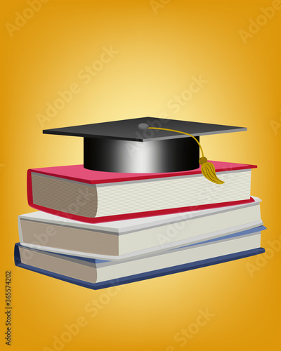 Pile book and graduate cap vector