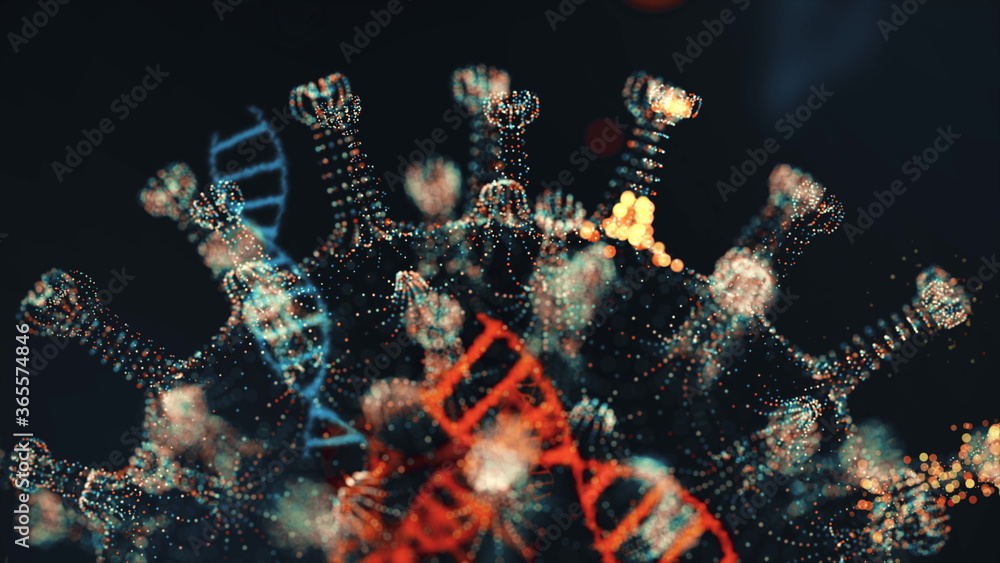 Virus coronavirus 2019-nCoV infection visualization. Pathogen cells inside infected human shown as neon green spherical microorganisms on a black background. Animated 3d rendering close up 4K video. Virus coronavirus 2019-nCoV infection visualization. Pathogen cells inside infected human shown as neon green spherical microorganisms on a black background. Animated 3d rendering close up 4K video.