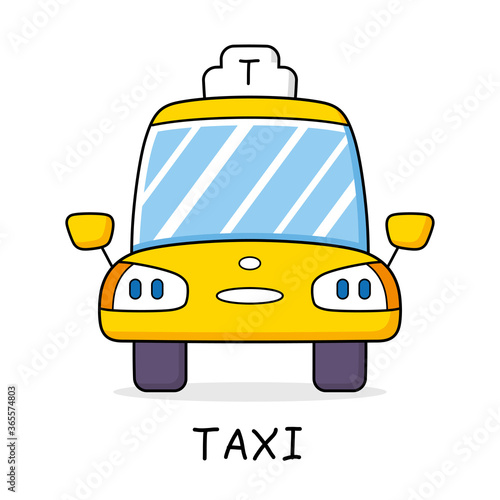 Taxi cab front view isolated cartoon vector