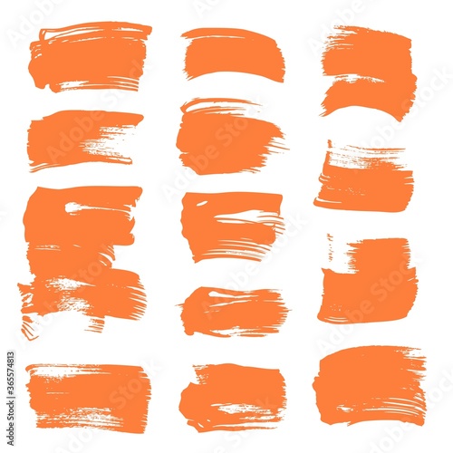 Orange textured dry paint short strokes set on white backckground 1 photo