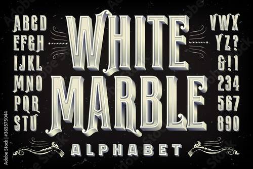 Elegant Condensed Alphabet with 3d Effects of Letters Carved from White Marble