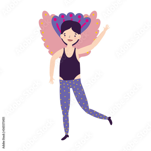pride parade lgbt community, gay in costume with wings celebration cartoon