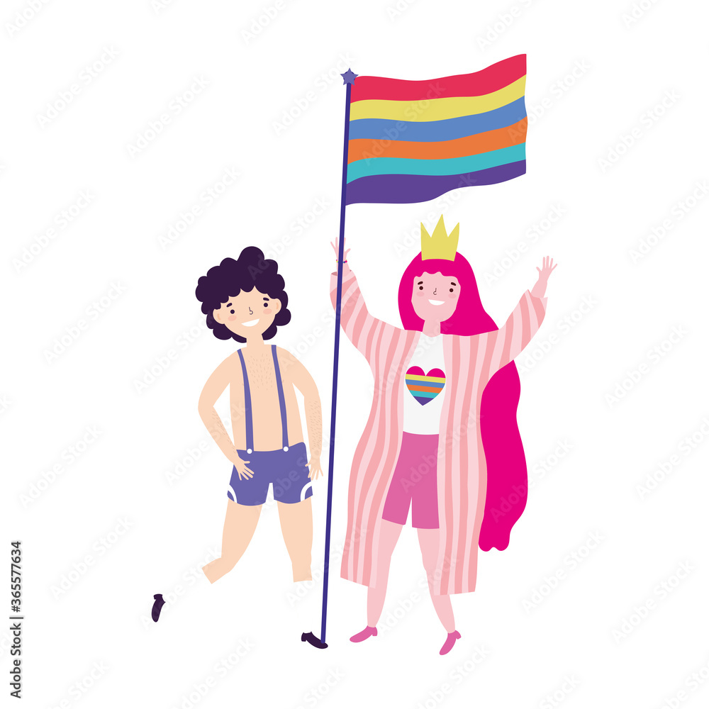 pride parade lgbt community, gay with costume woman with crown and flag pride parade lgbt community, gay with costume woman with crown and flag