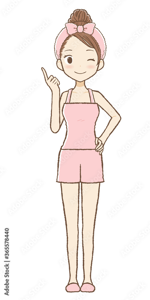 指さすルームウエア女子2　ウィンク