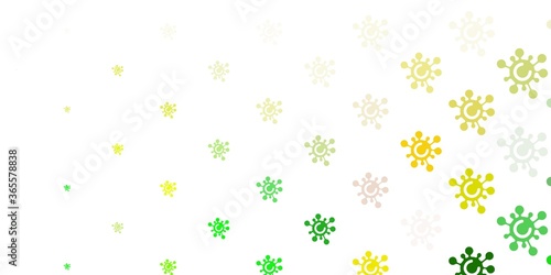 Light Green, Yellow vector pattern with coronavirus elements.