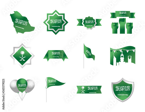kingdom of saudi arabia national day, celebration freedom national icons set gradient style