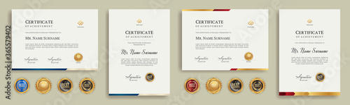 Diploma certificate border template set with badges for award, business, and education