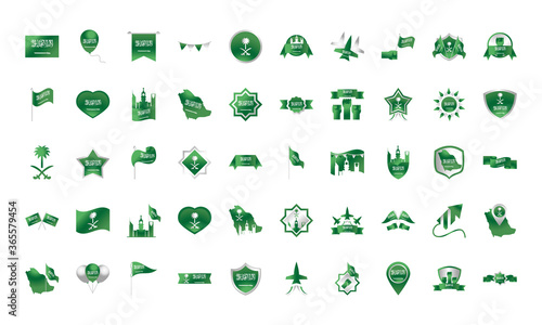 kingdom of saudi arabia national day, celebration freedom national icons set gradient style