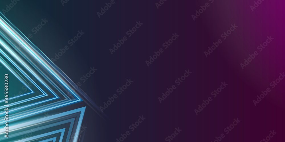 Fototapeta premium Triangle neon frames. Bright glowing lines, cyber frame and triangle in neon lights vector background set. Neon frame, futuristic poster illustration