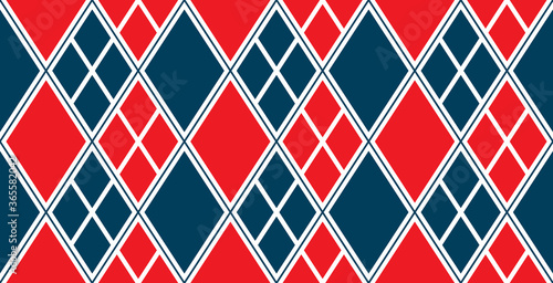 Harlequin Tattoo Seamless Vector Argyle Pattern in Red and Blue. Comics Woman Superhero Costume Cosplay Diamond Design. Pattern Tile Swatch Included.