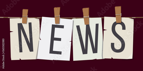 Word "News" attached with hairpins
