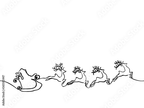 simple childish continuous lines hand drawn santa claus on sleigh reindeer on element  for Christmas decoration, background, pattern, texture, label, banner, card, cover, etc. vector design