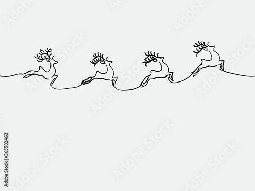 simple childish hand drawn continuous lines art of reindeer element for Christmas decoration, background, pattern, texture, label, banner, card, cover, etc. vector design