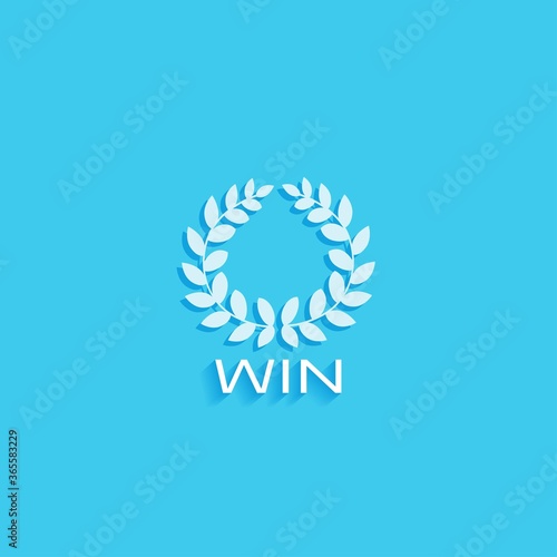 Win sign, laurel wreath on blue background