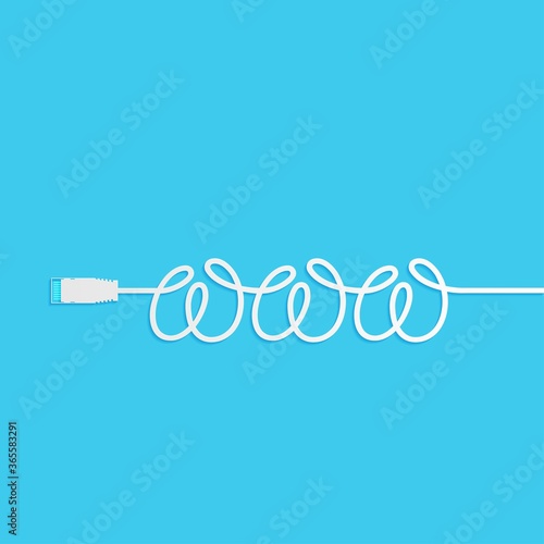 WWW and Ethernet cable, flat icon isolated on a blue background for your design, vector illustration