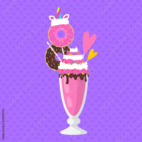 Milkshake with Unicorn Donut. 