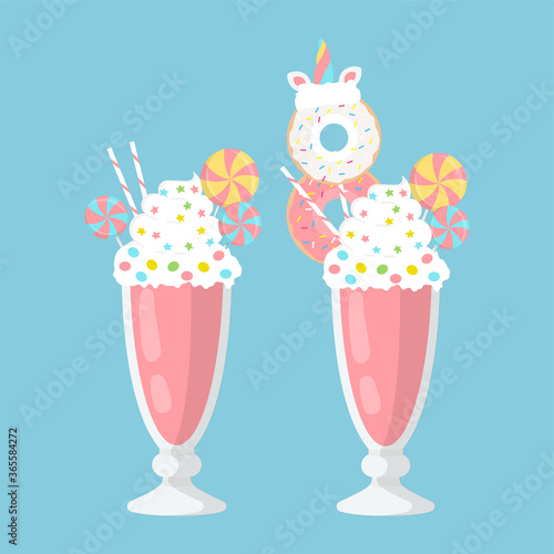 Milkshake with Unicorn Donut. 