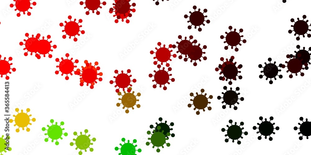 Light green, red vector background with covid-19 symbols. Light green, red vector background with covid-19 symbols.