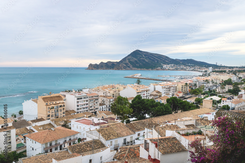 View from old town over the cityscape and bay of Albir, Altea, Costa Blanca, Spain