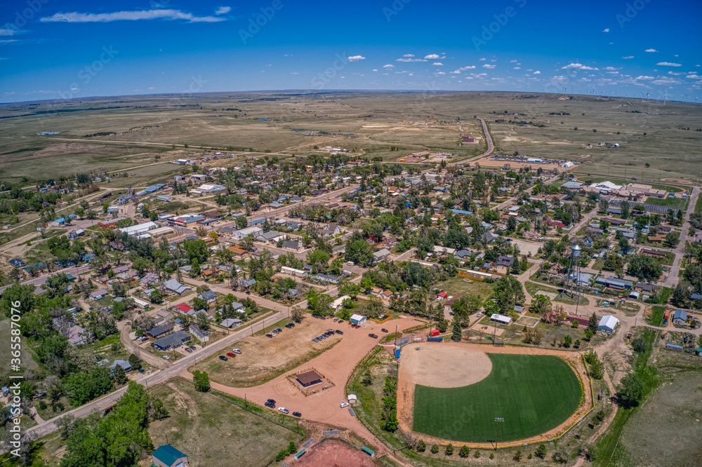 Aerial View of Eastern Plains Town of Calhan during summer