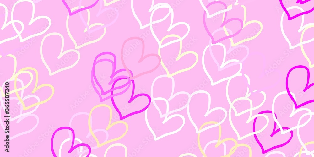 Light Pink, Yellow vector backdrop with sweet hearts. Light Pink, Yellow vector backdrop with sweet hearts.