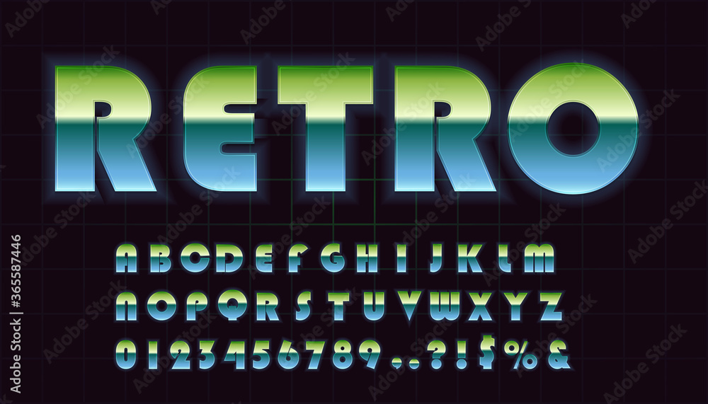 RETRO style font design, alphabet letters and numbers, adobe ...