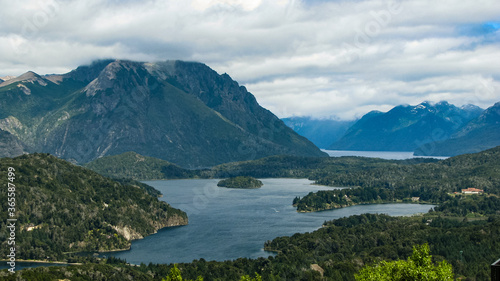 Panoramic view of the mountains, lakes and forest in Bariloche, Patagonia, Argentina