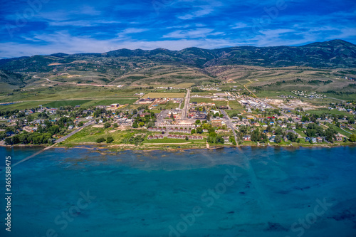 Aerial View of Garden City, Utah on the shore of Bear Lake