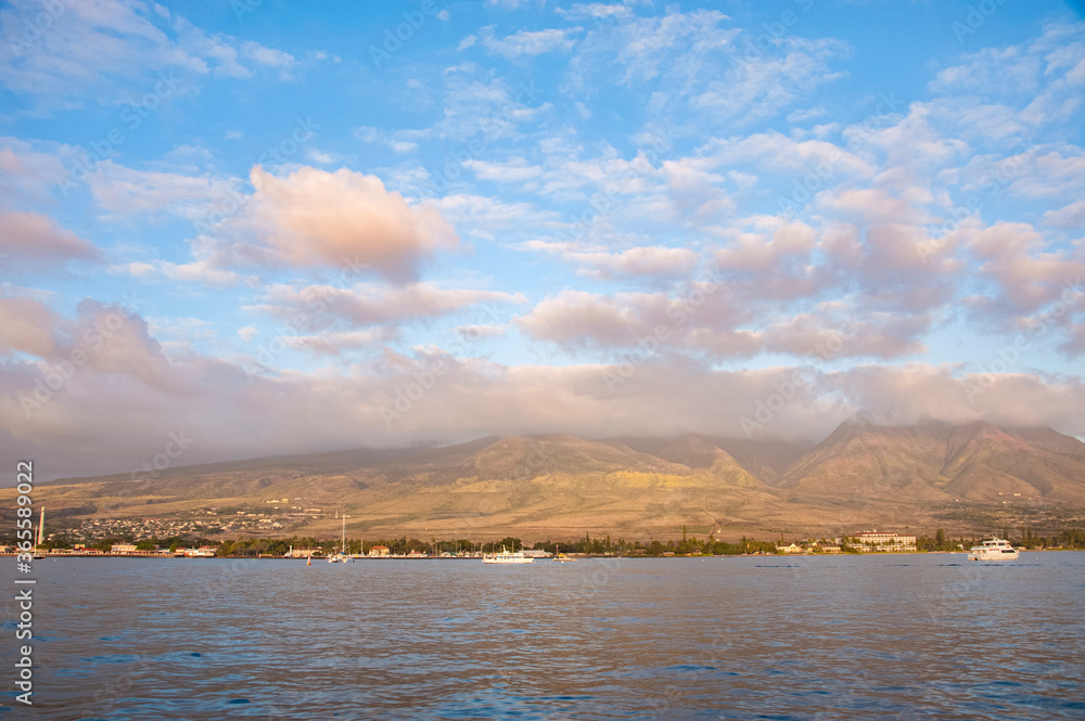 West Maui Mountain under the blue sky with tinted cloud