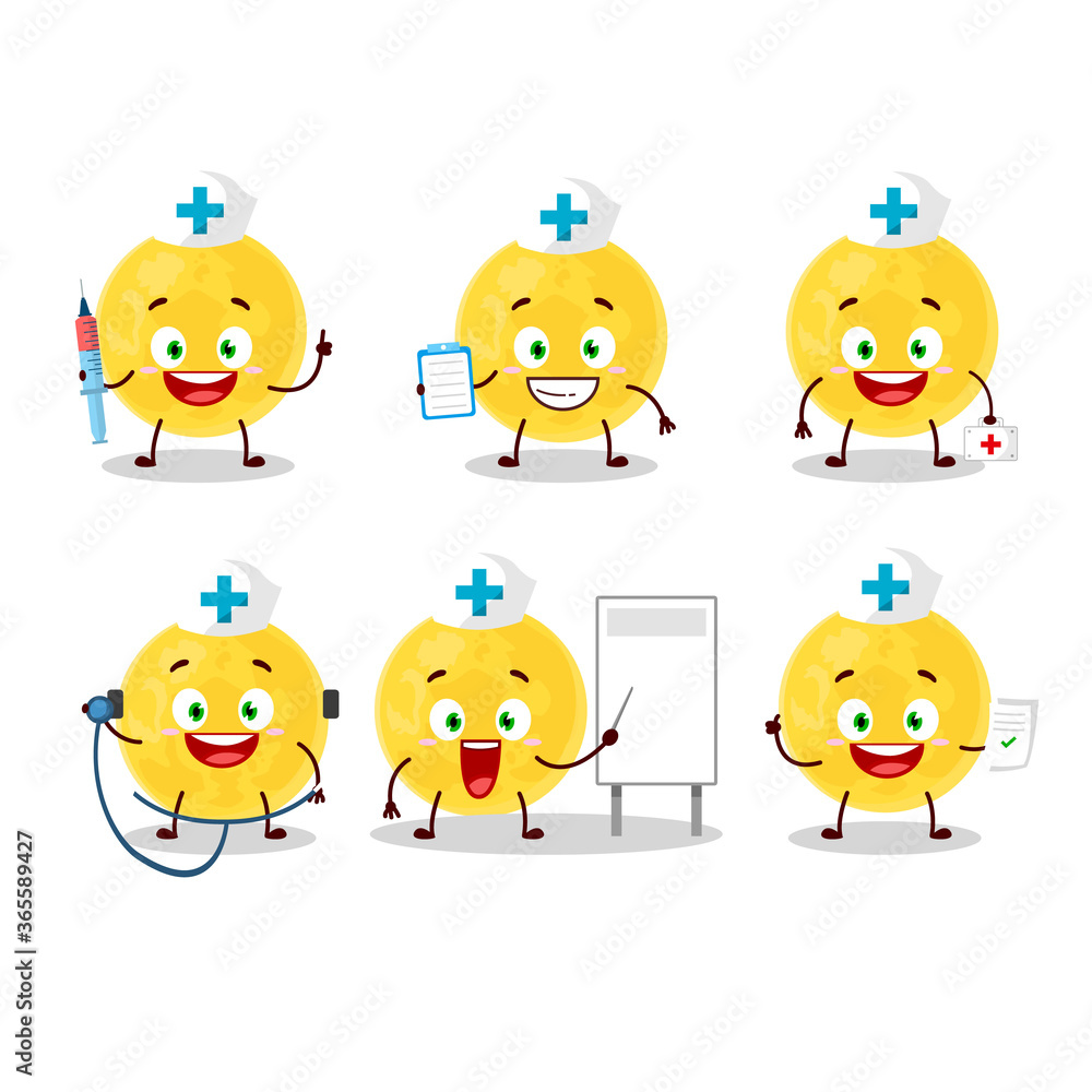 Doctor profession emoticon with yellow moon cartoon character Doctor profession emoticon with yellow moon cartoon character