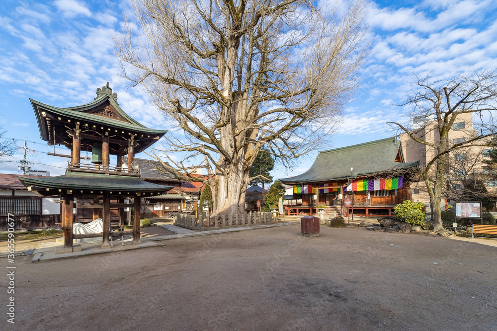 Hida Kokubunji old Shingon Buddhist Temple of Takayama, The wooden main hall is one of Takayama oldest building from Marunochi period (A.D.1336-1573)