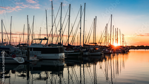Bild auf Leinwand Scarborough marina at sunset in Queensland