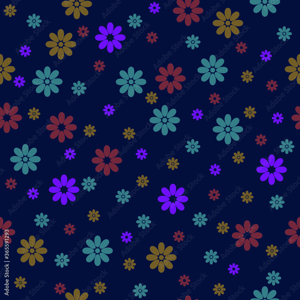 Seamless cute colorful flowers on blue background Seamless cute colorful flowers on blue background