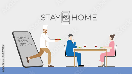 Stay at home. Lifestyle concept. Couple ้have romantic dinner dating at home. 