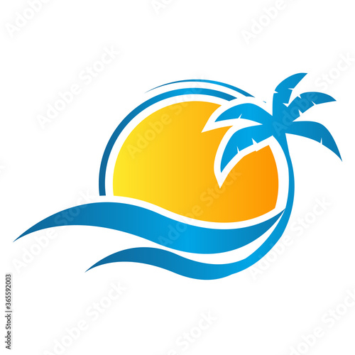 tropical summer emblem beach logo design vacation template Vector illustration