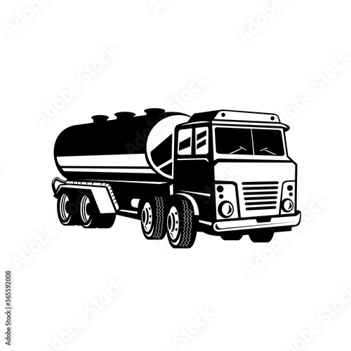Tank Truck Fuel Truck or Tanker Truck Retro Woodcut Black and White