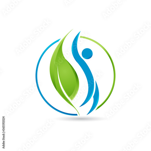 combination people icon with leaf herbal medicine logo design vector symbol
