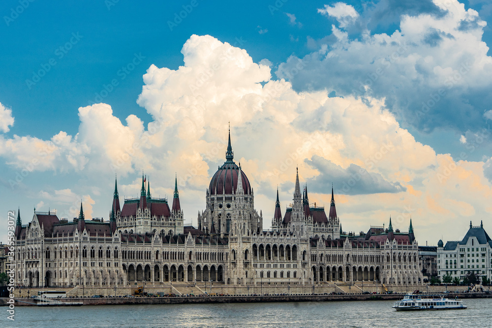 The Hungarian Parliament on the Danube under a beautiful sky