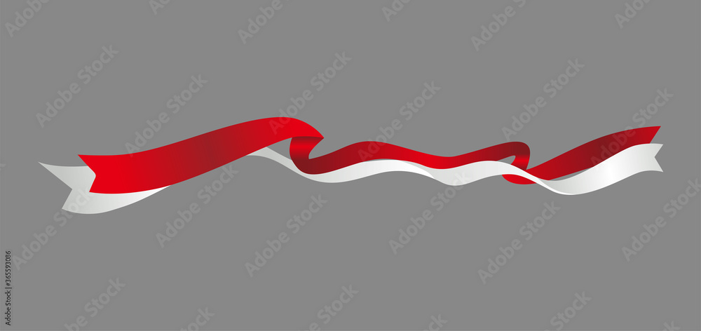 Red and white ribbon illustration, red and white long flowing flag template  vector Stock Vector