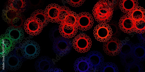 Dark multicolor vector backdrop with virus symbols.