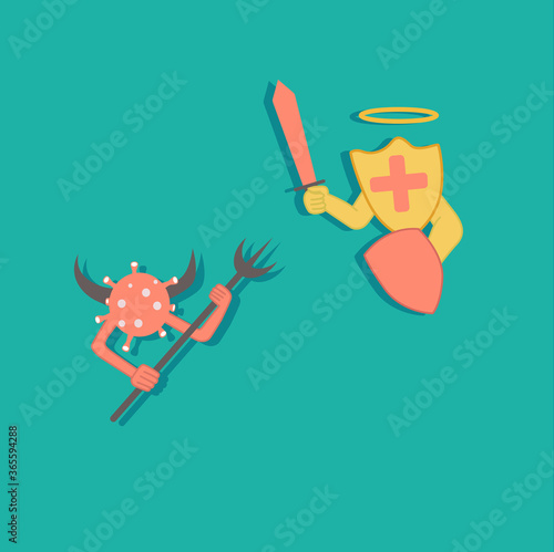 virus vs immune system, flat design premium vector illustration