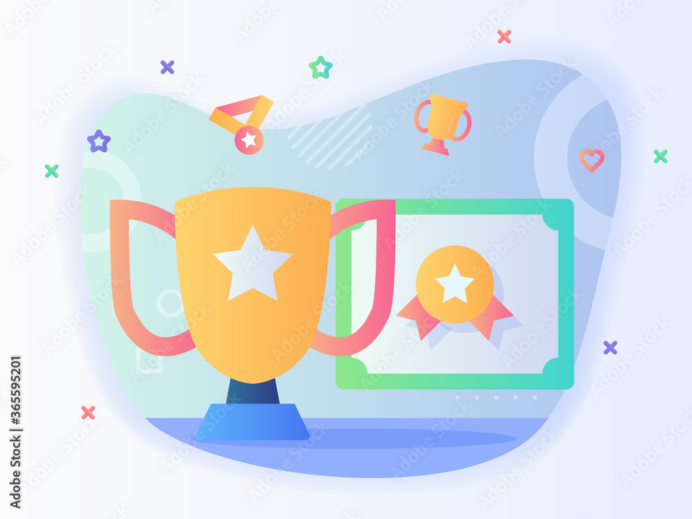 Success icon set trophy certificate medal with flat style. Success icon set trophy certificate medal with flat style.