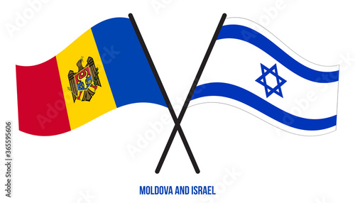 Moldova and Israel Flags Crossed And Waving Flat Style. Official Proportion. Correct Colors.