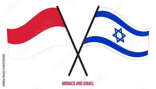 Monaco and Israel Flags Crossed And Waving Flat Style. Official Proportion. Correct Colors.