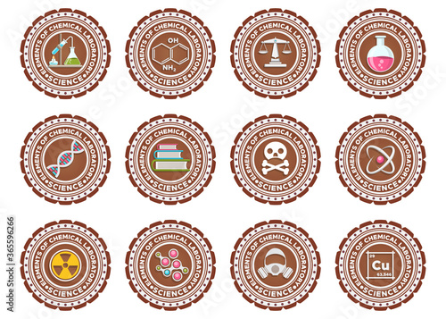 A set of badges. Chemical theme. Isolated on white background. Vector illustration.
