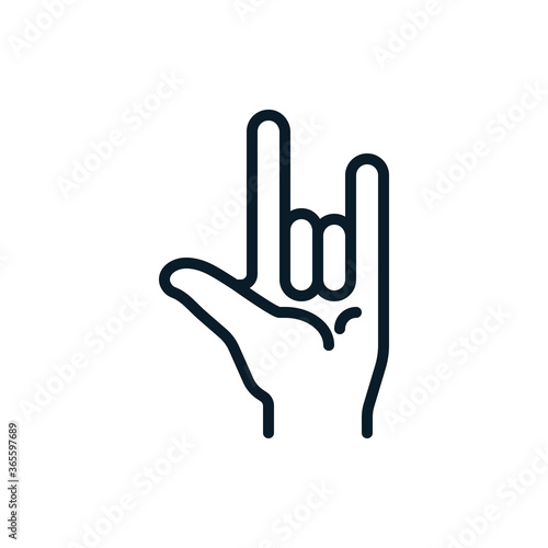 Rock and roll hand outline icons. Vector illustration. Editable stroke. Isolated icon suitable for web, infographics, interface and apps.