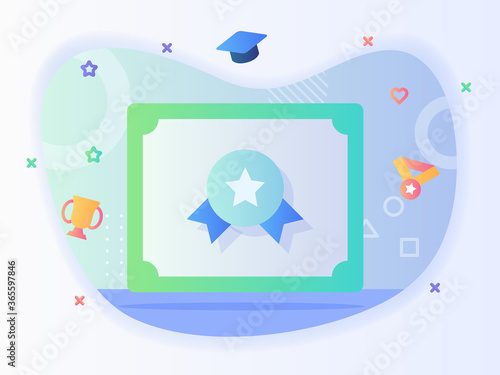 Certificate icon image star badge concept certified authorized graduation with flat style