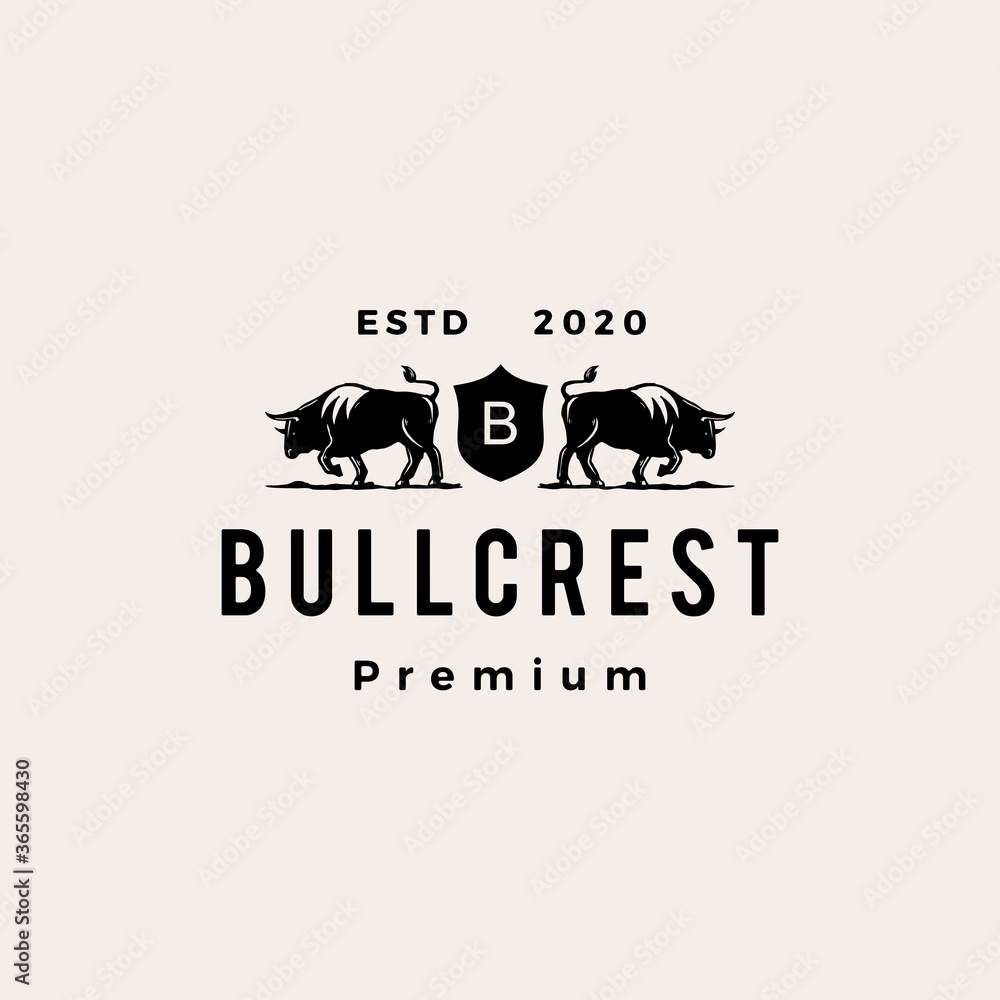 Obraz premium bull coat of arms hipster vintage logo vector icon illustration