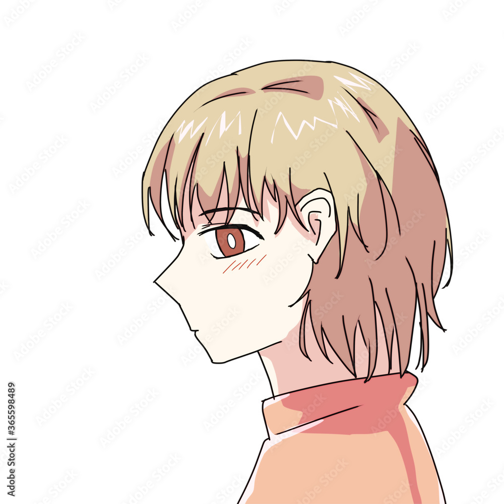 アニメタッチの横顔で中性的な金髪茶色い目の人物 Stock Illustration Adobe Stock